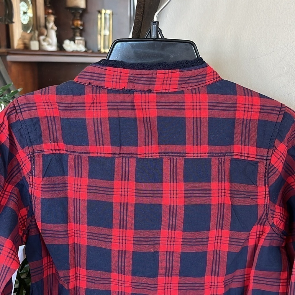 Brand New OshKosh B’Gosh Red & Navy Blue Plaid Shirt Button Up Cotton Blouse - Picture 2 of 10